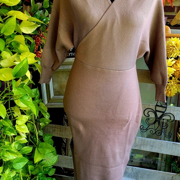 Inforu Women's V Neck Wrap Sweater Dress - Picture 13 of 13